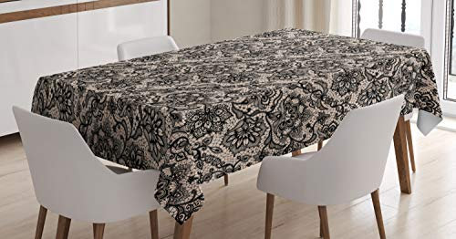 ABAKUHAUS gotisch Tischdecke, Blumen Schmetterlinge Spitze, Pflegeleicht Waschbar Schmutzabweisend und mit Klaren Farben Hochwertiger Druck, 140 x 170 cm, Schwarz Tan