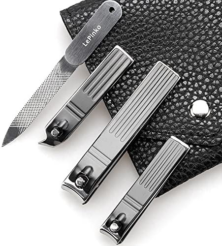 Nagelknipser-Set, Nagelhautschneider, scharfe, gebogene und schräge Schneidklingen, Edelstahl-Pediküre-Set, Nagelfeile mit tragbarer PU-Leder-Tasche, 5 Stück
