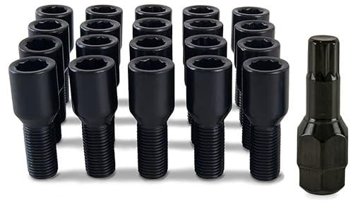 20 x Black Slim Fit Tuner Alloy Wheel Bolts for VW Volkswagen Caddy PN.SFP-20BM14TKB+Key135