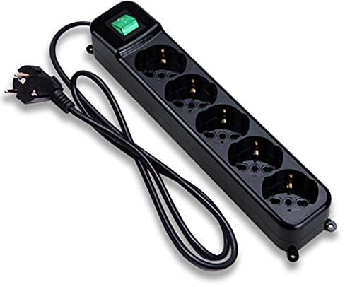 Tecnoware Multienchufe - Regleta con 5 Salidas SCHUKO/Italia 10/16A inclinadas de 45 ° - Interruptor de luz y Sistemas de Seguridad para niños. - Enchufe de Entrada SCHUKO