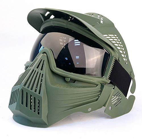 Tactical Paintball Mask Airsoft Masks, for Airsoft BB Hunting, CS Game Paintball Full Face Tactical Protection Gear, Impact Resistant with Goggles, Other Outdoor Activities (Green/Gray Lens)