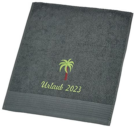 Wolimbo Duschhandtuch Bestickt mit Namen und Motiv - 70x140 cm - anthrazit - weiches Duschtuch personalisiert - Geschenk