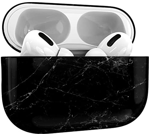 MyGadget Hülle [ Marmor Muster ] kompatibel mit Apple AirPods Pro (1.Gen) - Qi kompatibel - Case Schutzhülle - robuster & stoßfester Bumper - Marmor Schwarz