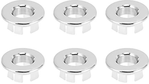 6 Stück Waschbecken Überlauf Abdeckung, 22mm Öffnung Mirror Chrom Messing Runde Überlaufblende Ring, Becken Überlauf Abfluss Kappe Überlaufring für Bad und Küche, Silber