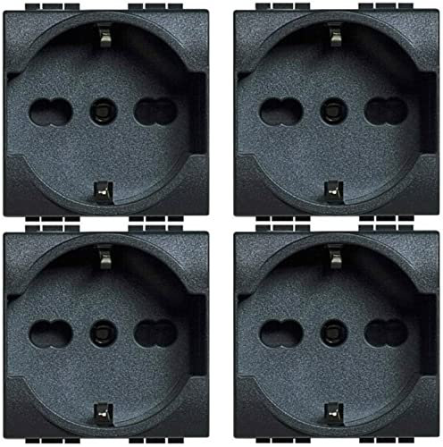 4 PRESA BIPASSO 2P+T 10/16A SCHUKO COMPATIBILE CON BTICINO LIVING INTERNATIONAL L4140/16 COLORE NERO