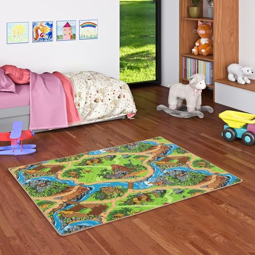 Snapstyle Kinderteppich Strassenteppich Spiel Teppich Dino Welt Grün in 24 Größen