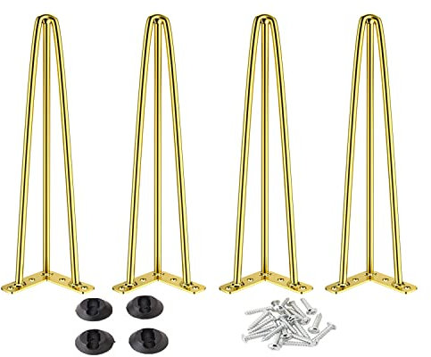 Osring 66 cm Haarnadel-Tischbeine mit 1,27 cm Durchmesser, 3 Stangen, Metall-Möbelbeine für Couchtisch und Konsolentisch, Mid-Century Gold Hairpin Legs mit Haarnadel-Bodenschutzfüßen, 4 Stück