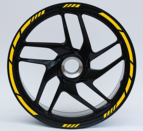DualColorStampe Adesivi strisce moto 17 POLLICI Compatibili con Ducati Suzuki Kawasaki Honda Triumph cerchi cerchioni gomme COD.D0059(Giallo)