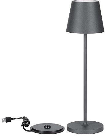 V-TAC Dimmbare LED-Tischlampe Kabellos mit Touch-Bedienung Wiederaufladbar Grau Lampe für den Innen und Draußen - Außenbereich IP54 - Hause Restaurant - 4400-mAh-Akku - Warmweiß 3000K - 2W, (VT-7522)