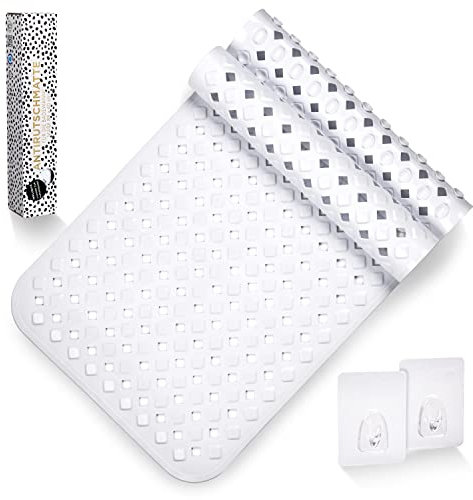 Rutschmatte Badewanne in Weiß I 88x40cm I Hochwertige Antirutschmatte für Badewanne I Antibakterielle Badewannenmatte mit Saugnäpfen & Ablauflöchern I Anti Schimmel Badewannen Matte