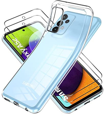 Vauki Hülle für Samsung Galaxy A52/A52s 5G,Handyhülle mit 2 Stück Schutzfolie, Dünne Weiche TPU Silikon Transparent Stoßfest Schutzhülle Durchsichtige Kratzfest und Kein Vergilben