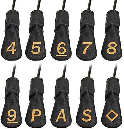 10pcs /Set Black Hybrid Iron Club Head Covers Protector with Large Gold No.