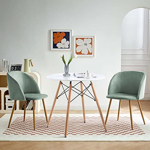 buybyroom Esszimmergruppe Rund Esstisch mit 2 Esszimmerstühle Weiß Küchentisch mit 2 Kaktusgrün Stühlen Set Essgruppe
