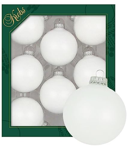 Dekohelden24 Lauschaer Christbaumschmuck - 8er Set Kugeln in Uni matt weiß, mit Silberkrönchen, Größe Ø ca. 7 cm