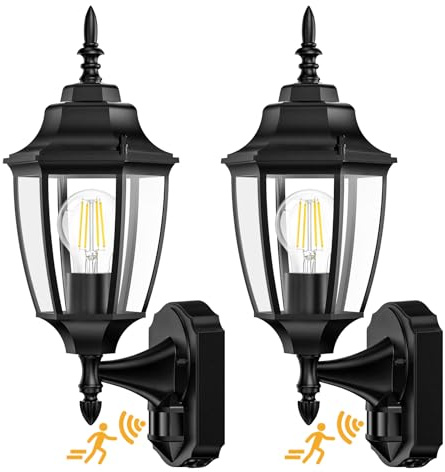 Lamomo Motion Sensor Outdoor Wall Lights Fixtures, 2-Pack Porch Lamp, Black