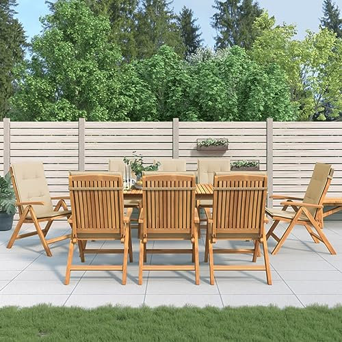 Festnight Gartenstühle Holz 8er Set,Gartenstuhl Hochlehner Verstellbar,Gartenstuhl Klappbar Holz mit Beige Auflagen Klappstuhl Balkonstuhl Garten-Relaxsessel Verstellbare Rückenlehne