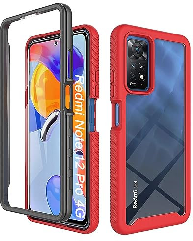 ESTH® Funda para Xiaomi Redmi Note 12 Pro 4G [Protección Completa Anti-caída de 360°] Carcasa Transparente de Grado Militar con Protector de Pantalla Incorporada, Rojo