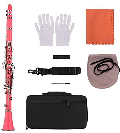 Klarinettensatz ABS 17-Tasten Klarinette Bb Flach Mit Koffer Handschuhe Tuch Holzblasinstrument Professionelle Klarinette (Color : Pink)