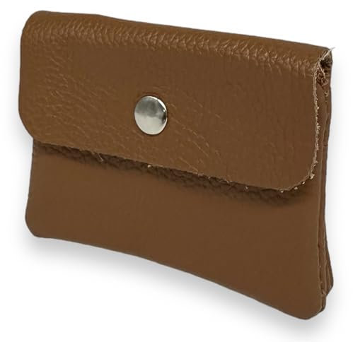 Portemonnaie Damen klein Leder mit Münzfach und Knopf Mini Geldbörse Brieftsche Geldbeutel Echtleder (Braun)