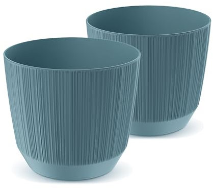Tymar Lot de 2 pots à fleurs en plastique - Mat - Forme ronde - Diamètre : 17 cm - Bleu