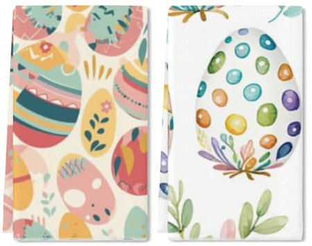 Horienteeon Oster-Küchen-Waschlappen für Geschirr, Ostereier, Hase, Geschirrtücher und Geschirrtücher, 40,6 x 61 cm, Küchentücher, Frühlingsdekoration, Handtücher, 2 Stück