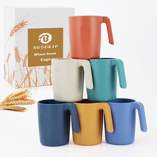 BUSOKIP Wheat Straw Coffee Mugs Set of 6, Drinking Cups16 OZ - Multicolor