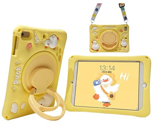 Vorhcaum for Galaxy Tab A7 Case 10.4 inch 2022/2020 Kids Girls Cute 3D Kawaii Cartoon Silicone Cover with 360°Stand Shoulder Strap Hand Grip Case for Tab A7 Tablet SM-T509 T500(Duck)