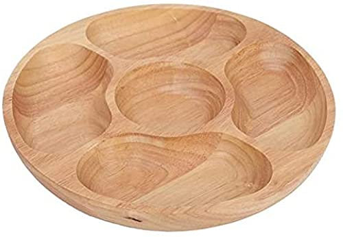 UHJKLA Assiette Ronde en Bois, Assiette divisée pour Aliments Dessert Snack sous-Grille Plat Vaisselle Plateau pour apéritif Snack Salade Assiette de Fruits Secs Bonbons