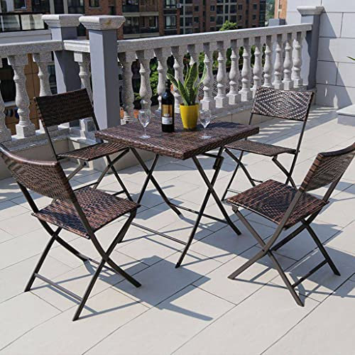 5-teiliges Terrassen-ESS-Set, Klapptisch und Stuhl, Bistro-Esstisch-Set mit quadratischer Tischplatte aus Kunststoff und Holz, Gartenmöbel