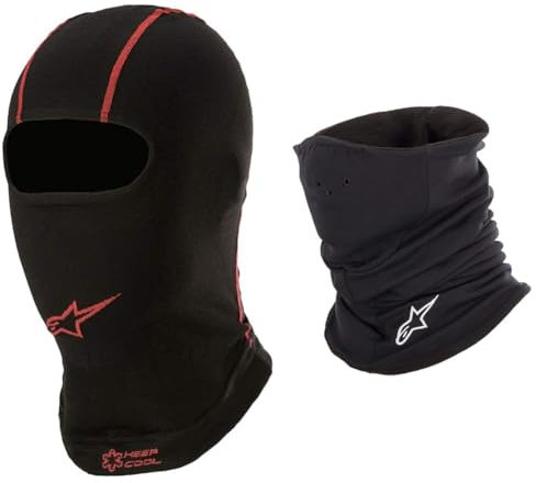Alpinestars KX V2 Sturmhaube, Balaclava, Schwarz Rot & 4758514-10 Schwarz Halswärmer Tech Halswärmer