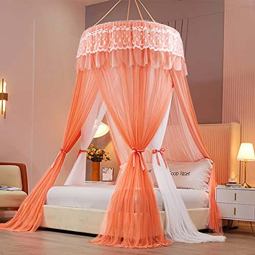 SETSCZY Moskitonetz Großes Moskitonetz, Prinzessin Doppelbett Baldachin Kuppel Hängebett Zelt Insektennetz Bett Baldachin für Doppelbett & Einzelbett Feinmaschiges Netz für zu Hause auch auf,Orange