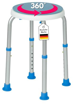 DIVID® Duschhocker 360° drehbarer Duschstuhl DH 001 S, Belastbar 120kg, rutschfeste Gummifüße, Höhenverstellbar, Badhocker mit sicherem Halt, Duschhilfe für Senioren, Duschsitz