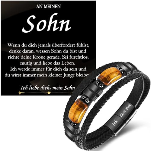 PDTU Sohn Geschenk von Mama Papa, Lederarmband mit Gravur Ich Liebe Dich Geschenk für Meinen Sohn Junge, Sohn Geschenke von Eltern zum Geburtstag Abschluss Einschulung Weihnachten