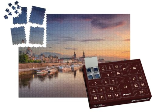 puzzleYOU: Puzzle-Adventskalender | „Wunderschöner Blick auf Dresden am Abend, Deutschland“ – aus der Puzzle-Kollektion Elbe, Dresden, Deutsche Städte