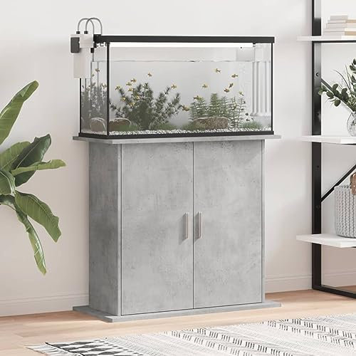 Mengtu Aquariumständer Aquariumregal Fischtankständer Aquarium Unterschrank mit viel Stauraum, Aquarium Tisch Aquarienschrank Terrarium Schrank Betongrau 81x36x73 cm Holzwerkstoff