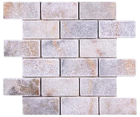 (5 Fliesen) Mosaik Fliese Marmor Naturstein 5 x 10 Brick Golden Antik Marmor Mosaikfliesen Marble für BODEN WAND BAD WC DUSCHE KÜCHE FLIESENSPIEGEL THEKENVERKLEIDUNG BADEWANNENVERKLEIDUNG Mosaikmatte