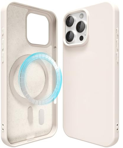 oakxco Silicone Case for iPhone 16 Pro Compatible with Magsafe Magnetic Wireless Charging, Slim Thin Soft Rubber Gel with Magnet, Matte TPU Mag Cover for Women Men, Beige Stone Cream