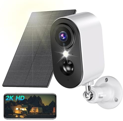 PESAIR 2K Telecamera Wi-Fi Esterno Senza Fili - Videocamera Sorveglianza Interno Wifi Solare Batteria, Visione Notturna a Colori, Rilevazione di Movimento PIR, Sirena, Audio a 2 Vie, IP66