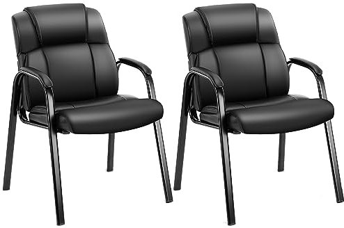 Sweetcrispy Empfangsstühle, Konferenz-Besucherstühle, Bequeme Arbeitsstühle, Bürostühle mit hochwertiger Polsterung und Kunstlederbezug, Wartezimmerstuhl mit Armlehnen, gepolstert, 2er-Set