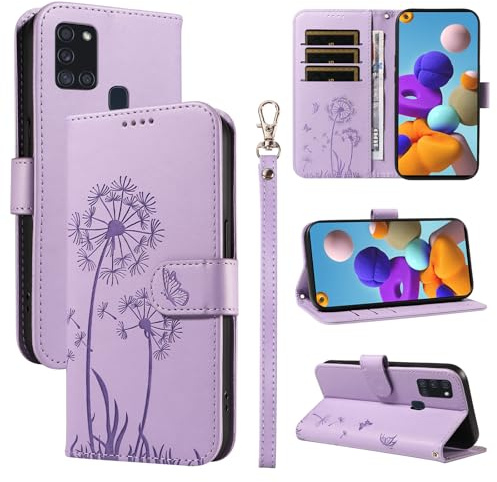 Bravoday Handyhülle für Samsung Galaxy A21s Hülle, Premium PU Lederhülle Klappbar Tasche Klapphülle mit Magnet Kartenfach Standfunktion Schutzhülle für Galaxy A21s, Violett