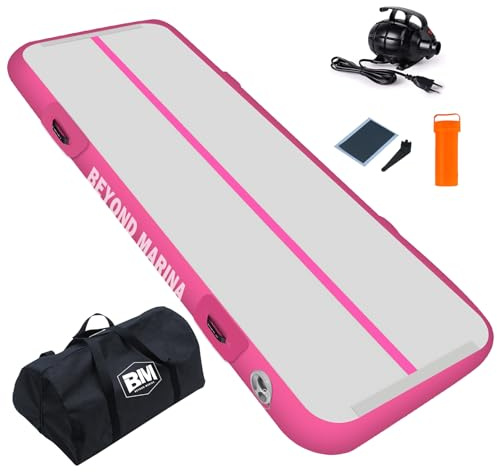 BEYOND MARINA Air Gymnastics Tumble Track 4 inches Thickness Inflatable Tumbling 10ft/13ft/16ft Air Mats for Home Use Training/Cheerleading/Yoga/Water with Electric Pump, 6.6ftx3.3ft Pink
