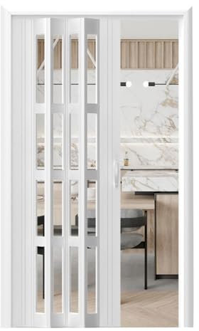 Abschließbare Faltschiebetür, Innenschiebefalttür Ohne Untere Schiene, Weiße PVC-Falttür Mit Montagematerial, Raumteiler-Schranktür, Akkordeontür(75x80in(190.5x203cm))