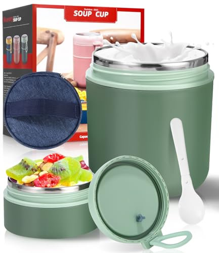 530ml + 180ml taza de yogur de acero inoxidable con cuchara,Termo para Comida,para niños y adultos, Termos para Comida de Acero Inoxidable,perfecta para viajes, escuela, oficina, gimnasio y mucho más