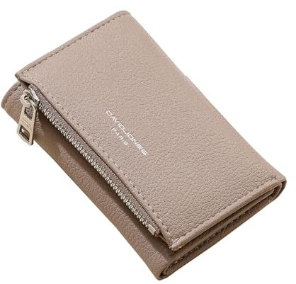 David Jones - Porte-Monnaie Femme Simili Cuir - Porte-Cartes Petit Portefeuille Cuir synthétique PU - Poche à Billets et Pièces - Marron Taupe