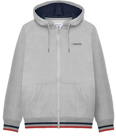 Lambretta Mens Full Zip Twin Tipped Hooded Sweatshirt Hoodie - Grey Marl - 4XL