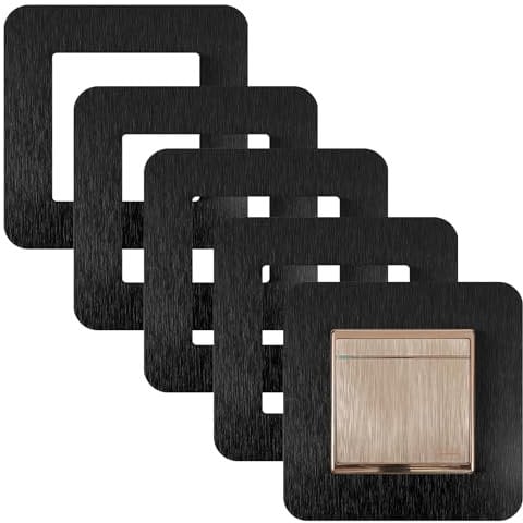 Light Switch Surround 4PCS Or 5PCS Self Adhesive Light Switch Cover Plates,Durable Resin & Aluminum Socket Surround,Finger Plates for Light Switches (5, Ebony Black)
