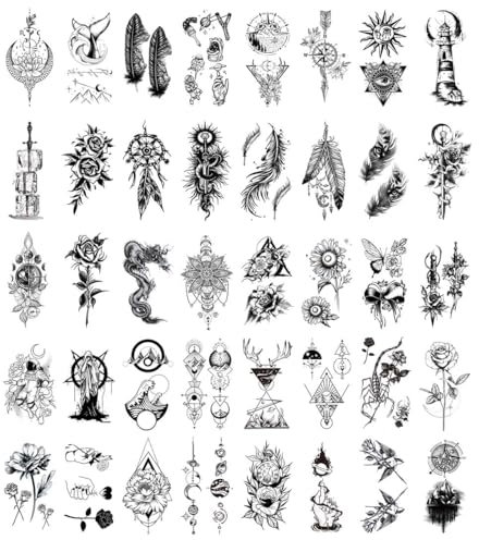 MKEAWWU 40 Feuilles 3D Petits Noir Faux Tatouages Ephemere Femmes Hommes Réalistes Sur Visage Cou Bras,Pour Garçon Fille Adulte