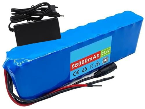 24V 58Ah 7S3P E-Bike Lithium-Ionen-Akkupack Eingebautes BMS Mit Ladegerät Geeignet für Elektroautos und Elektroroller 210 X 70 X 40 mm(Lieferung Inklusive) XT60,EU