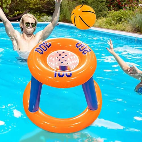 Qidures Panier Basket Flottant, Piscine Enfant Exterieur Panier Basket, Holdes Cerceau De Basketball Flottant pour Piscine, Jouet GonflablePiscine, Jeu De Basketball GonflableFlottant avec Ballon