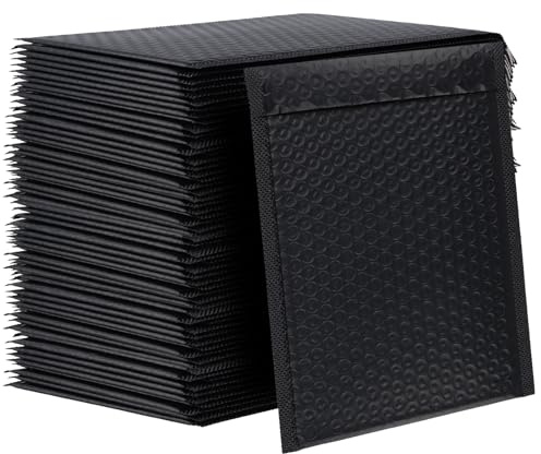 PUCSIQ 50 Stück A5 Luftpolster Versandtaschen-Wasserdichte gepolsterte Umschläge mit Klebestreifen, Schwarze A5 Luftpolstertaschen für Online-Händler und Warensendungen, 18x23cm